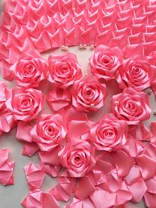 100 件丝带花束永生玫瑰花束 DIY 丝带玫瑰花束 手工假花花束 缎带玫瑰花瓣、Ramo Buchon、节日女孩、婚礼生日花束 - 彩色 - 查看 9