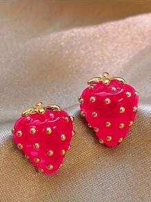 1 Pair Retro Cute Strawberry Design Earrings, Suitable For Women, Daily Wear Or Gift