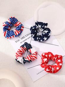8 pièces Accessoires de cheveux pour la Fête de l'Indépendance - Pinces à cheveux et chouchous dans les couleurs rouge, blanc et bleu avec motif d'étoile. Pinces à cheveux et chouchous pour femmes, élastiques, accessoires de cheveux.
