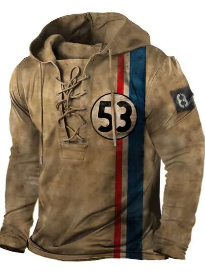 Men's Rainbow Striped Design Drawstring Long Sleeve 3D Print Hoodie Sweatshirt, Fitted Silhouette, Spring/Autumn, Autumn/Winter