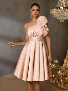 Faeriesty Elegantes Satin A-Linien Kleid mit Off-Shoulder Ausschnitt und Rüschendetails - Abendkleid für Hochzeiten, Galas, rote Teppich Events und schwarze Binden-Partys - Champagnerfarben - Übersicht 4
