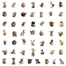 50pcs Realistic Cartoon Animal Stickers, PVC Glossy Self-Adhesive Decals, Suitable For Decorating Cups, Luggage, Skateboards, Guitars, Tablets, Phones, Notebooks, Stationery, Planner For Adults And Teenagers, School Supplies,Back To School