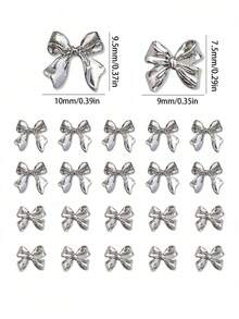 20 件 3D 悬垂蝴蝶结饰物 - 液态银合金丝带，带爪镶水钻和防钩（2 种款式混合）美甲用品 美甲 美甲饰物 美甲宝石