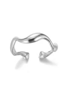 Anel minimalista com formato de onda irregular, curva, banhado a ouro 18k, aço inoxidável, aberto, ajustável, joia diária, presentes de aniversário de casamento