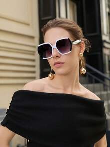 1件装黑白几何图案时尚女士眼镜太阳镜沙滩配饰女士沙滩配饰眼镜太阳镜基础款秋冬女士服装商务休闲礼物圣诞节冬季圣诞礼物 - 黑與白 - 查看 3