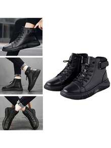 Botas altas negro para hombre, zapatos casuales, botas altas impermeables y antideslizantes. - Negro - Ver 10