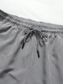 2pcs Men's Shorts, Summer Breathable Sports Drawstring Fitness 3/4 Length Pants, Pocket Printed, Suitable For Daily Wear Black - Black - View 8