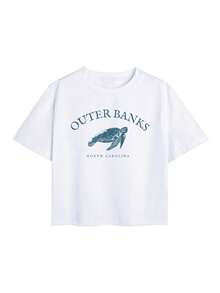 1 件女童休闲印花圆领短袖 T 恤，夏季学生年轻服装 - 简约经典可爱蝴蝶结饮料艺术风格 T 恤激发想象力和自我表达，婴儿 T 恤 Y2K 女孩 - 白色 - 查看 4