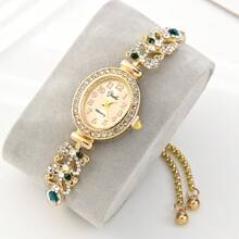 1 pièce Bracelet de montre réglable avec strass multicolores en forme de pétale pour femme, montre quartz avec échelle arabe élégante, convient comme cadeau d'anniversaire