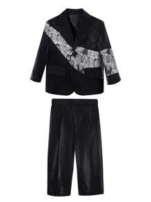 2 peças/Conjunto Terno Formal para Meninos Jovens Jaqueta + Calça, Roupa de Desempenho, Pajem para Casamento, Fantasia Escolar de Feriado, Primavera/Outono