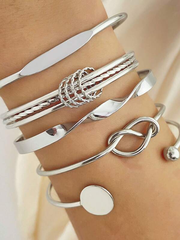 1 Set Minimalist Retro Geometric Open Cuff Bracelet Set, European And American Fashion