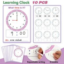 Lachilly 10 relógios de aprendizagem que contam as horas, relógios de ensino reutilizáveis que escrevem e apagam para salas de aula pré-escolares, atividade educacional de contar as horas para crianças pequenas, materiais didáticos Montessori