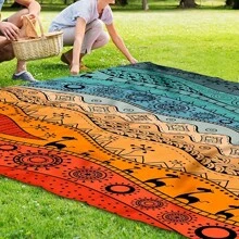 1 Stück Oversized hochwertige sandfeste Strandmatte - mit großen tropischen Fantasy-Mustern, Palmen und geometrischen Mustern, für 7 Personen geeignet. Maschinenwaschbar, geeignet für Camping, Schwimmbäder, Strände und Outdoor-Aktivitäten. Bunte und helle Sandtücher, hochwertige Verarbeitung, tragbare Decken, unerlässlich für den Urlaub