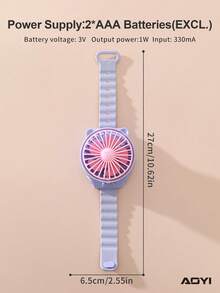 AOYI 1pc Portable Cartoon Mini Fan - Watch Shaped With 1 AAA Dry Battery, 1 Gear For Outdoor Use - Multicolor - View 11