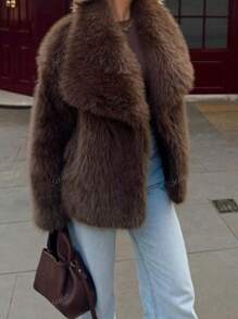 Seelio Autumn/Winter New Thick Faux Fox Fur One-Piece Middle-Length Youthful Elegant Artificial Fur Coat