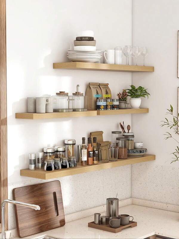 1PC Floating Shelves For Wall,Engineered Wood Shelves With Invisible Brackets For Living Room, Bedroom, Bathroom, Kitchen Decor And Storage