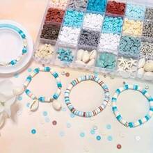 1 caja Kit de fabricación de joyas con cuentas con temática oceánica, pulsera de la amistad estilo vacaciones de verano, cuentas de arcilla para manualidades de joyería DIY, collar y aretes, regalo para días festivos
