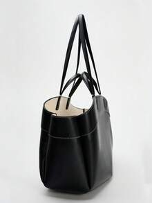 女士托特包，秋季新品，时尚大容量单肩手提包，办公室工作包 - 黑色 - 查看 5