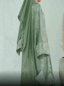 Women's Tie Dye Batwing Sleeve Loose Arabic Style Long Cardigan, Modest Robe, Abaya - Green Plum Green - View 5