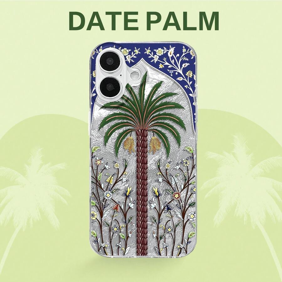 Shockproof Middle East Style Date Palm Tree Design Phone Premium Case Compatible With IPhone 14 Pro Max 15 Series 16 13 12 11 Plus Shiny Glitter Breathable Fashion Phone Cases Waterproof Anti-Fall Scratch Resistant Spring Gift - Transparent Tin Foil - View 1