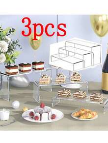 1Set 3/5 Pcs Acrylic Display Stands, Stackable Clear Acrylic Shelves- Display Shelf Riser For Collectibles, Figurine, Gemstone, Curio,Cupcake, Toys. Organize, Decor - Clear - View 12