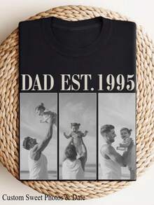 1pc Custom Vintage Photo Dad  Shirt, Fathers Day Shirt, Custom Photo Shirt For Dad, Custom Dad Tee, Personalized Gifts For Dad, 100% Cotton, S-3XL - màu đen - Xem 1