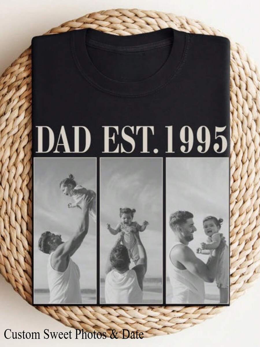 1pc Custom Vintage Photo Dad  Shirt, Fathers Day Shirt, Custom Photo Shirt For Dad, Custom Dad Tee, Personalized Gifts For Dad, 100% Cotton, S-3XL - màu đen - Xem 1