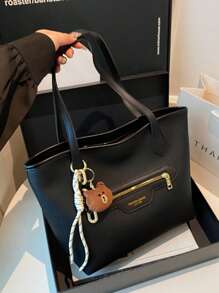 1 pezzo Borsa a tracolla tote di grande capacità, minimalista, borsa da scuola/viaggio casual con cerniera e decorazione a pendente a cartone animato