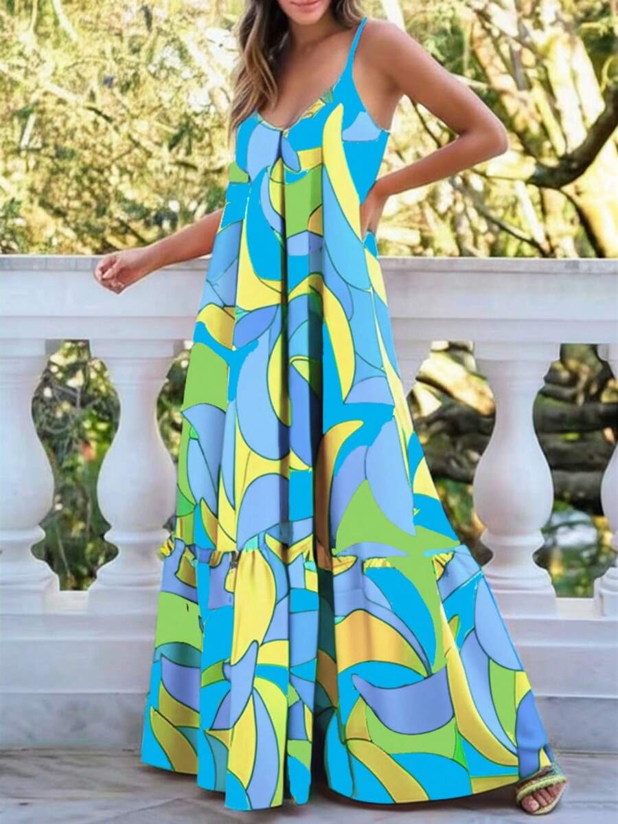 Women's Casual Sleeveless Printed Dress, Suitable For Daily Wear In Summer - Green - View 1