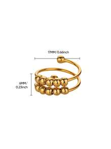 1 pieza Anillo abierto de doble capa con cuentas esféricas de moda para mujer, color dorado, acero inoxidable con diseño geométrico, joyería de fiesta de Hip Hop, regalo