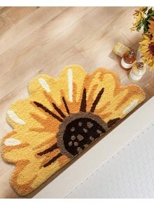 Cute Sunflower Bathroom Mat, Super Soft And Absorbent Flocked Bathtub Mat, Non-Slip Bottom, Bathroom Accessories And Decoration, Room Decor, Bedroom Carpet, For Shower, Sink, Bathtub,20"X36" - 黃色 - 查看 9