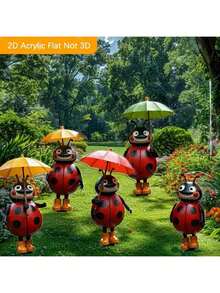 2D Flach, 5 Stücke Niedliche Insekten Acryl Gartendekoration, geeignet für Garten, Rasen, Topfpflanzen und weitere Dekorationsakzente, Geschenk zu Feiertagen, 2D Flach