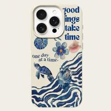 1 pieza Funda de teléfono de material TPU con diseño de tortuga vintage, flor y ola de agua compatible con iPhone y otros teléfonos, versión internacional, no la versión nacional - Blanco - Ver 5