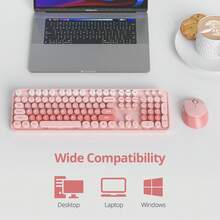 Wireless Keyboard And Mouse Set, Cute Keyboard And Mouse Combo, Full Size Typewriter Keyboard With Number Pad, Colorful Keyboard With Round Keycaps For Windows PC Laptop - 西瓜粉 - 查看 6