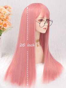 26 Inch Long Straight Pink Synthetic Wig With Bangs, Suitable For Women, Anime Cosplay Wig, Suitable For Girls Daily Wear, Halloween, Music Festival Party, Anime Cosplay, Also A Gift For Friends And Halloween - Pink - View 5