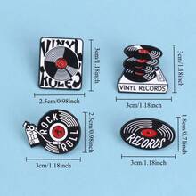 1 件酷炫黑胶唱片主题胸针、复古音乐黑胶唱片别针、时尚黑胶唱片灵感胸针，采用酷炫复古音乐主题的设计，非常适合音乐爱好者，尤其是那些欣赏黑胶唱片文化并寻求个性化配饰的人，它为学校的装备背包增添了复古而时尚的氛围