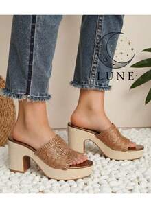 Women's Fashion Bohemian Style Platform High Heel Slide Sandals - Coffee Brown - View 1