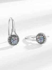 1 Paar elegante, einfache, geometrisch-kreisförmige 925er Sterlingsilber Ohrringe mit synth. Zirkonia-Einlagen, 2 g, für den täglichen Gebrauch, als Geschenk zu Feiertagen