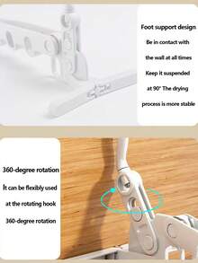 1 Pc Foldable Magic Clothes Drying Rack With Five Holes Multifunctional Portable Travel Clothes Hanger With Hooks - White - View 7