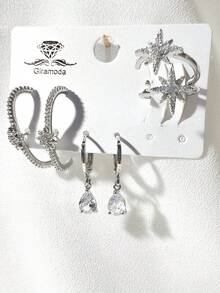 Kit Of 3 Earrings Studded With Zirconia Stone, Small Hoop, Heart Pendant, 18k Gold Plated And 925 Silver - 57 - 查看 2