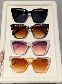 1/4 piezas de gafas de moda para mujer, con montura grande, estilo ojo de gato, de plástico, multicolor, estilo vintage bohemio, elegantes y estéticas, básicas, para otoño e invierno, para festivales musicales, vacaciones, atuendos adecuados para todo tipo de rostros. Accesorios.