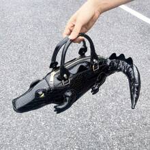 Luxury Designer Purses And Handbag Crocodile Print Bag Funny Crocodile Shaped Bag Shoulder Bags - 黑色 - 查看 6