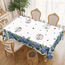 1pc Hydrangea Floral Round Tablecloth - Polyester Material, Watercolor Blue Floral Design, Suitable For Spring/Summer Picnic, Dinner Party And June Celebration Decoration, Standard Size (55"X70", 60"X60", 60"X86"), Outdoor Tablecloth, Picnic Table Cover, Elegant Dining Table Decor, Polyester Fabric, Easy Care Material, Home Decoration, Event Styling