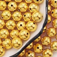 30pcs/Pack Gold Metal Beads, 10mm Plated Round Beads For Jewelry Making