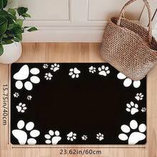 1 pieza Felpudo vintage de madera de colores y estampado de huella de pata blanca para cocina, alfombrilla de baño suave y absorbente antideslizante, alfombra decorativa de entrada para vacaciones, alfombra decorativa rectangular de pelo bajo para sala de estar, dormitorio, cocina, entrada