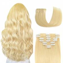 Clip In Hair Extensions Real Human Hair,#613 Bleach Blonde, Clip In Brazilian Remy Human Hair Extensions 8pcs Per Set With 18 Clips Double Weft 16-28Inch - S613 - 查看 1