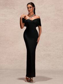 Women's Elegant Asymmetric Rhinestone Embellished Long Sleeve Knit Dress With Zipper, Suitable For Party Occasions Wedding Black - Black - View 6