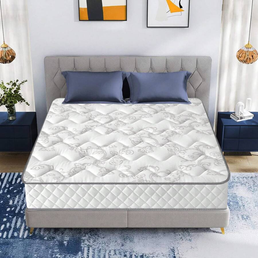 Colchón Viscoelástico 140x190 cm, Altura 28 cm, Firmeza H3, 8 Zonas Muelles Ensacados, Lujo, Antiácaros, Hipoalergénico - Blanco - Ver 1