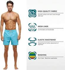 Pantalones cortos de natación para hombres de secado rápido con bolsillos con cremallera y forro de malla - Celeste - Ver 3