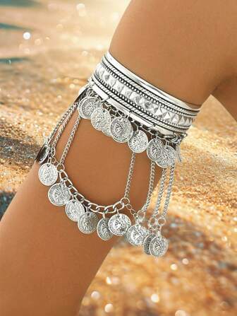 Överdimensionerad armmanschett - Vintage överdriven mynt tofs boho kroppssmycken